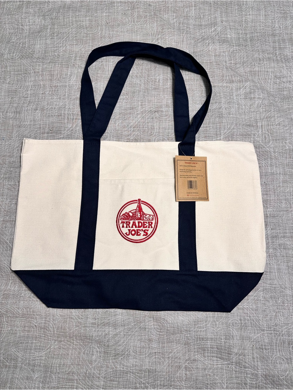 Trader Joe's Cream & Navy Canvas Tote